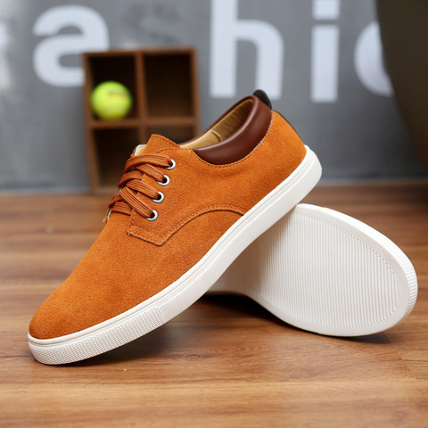 2022 New Fashion Suede Men Flats Shoes Canvas Shoes Male Leather Casual Breathable Shoes Lace-Up Flats Big Size 38-49 Free Ship ► Photo 1/6