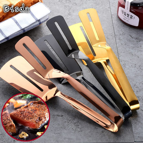 1Pc Cookware Steak Tong Gold Bread Clip Grill Accessory Kitchen Tongs Solid Stainless Steel Food Cooking Serving Utensil ► Photo 1/5