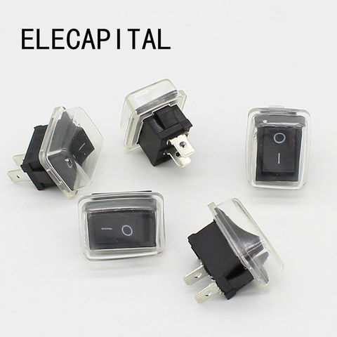 5Pcs/Lot Black Push Button Mini Switch 6A-10A 110V 250V 2Pin Snap-in On/Off Rocker Switch 21MM*15MM with waterproof cover Black ► Photo 1/6