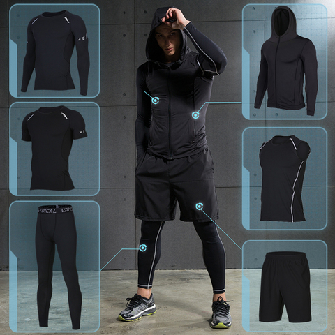 Gym Fitness Tracksuit Men's Running Sets Compression Basketball Underwear Tights Jogging Sports Suits Clothes Dry Fit Sportswear ► Photo 1/6