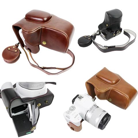 Full body  Fit PU leather digital camera case bag cover with  strap for Canon EOS 200D 250D Rebel SL2 SL3 KISS X9 with 18-55mm ► Photo 1/6