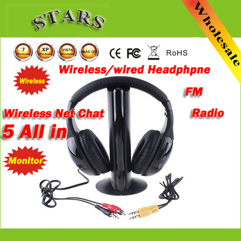 Fashion HI-FI Headphone 5 in 1 Wireless Earphone Headphone headset FM Radio for MP4 PC TV CD ► Photo 1/4