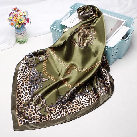 Luxury Brand Leopard Print Scarves For Women Silk Satin Hijab Scarf Female 90cm*90cm Fashion Square Shawl Scarfs For Ladies 2022 ► Photo 1/6