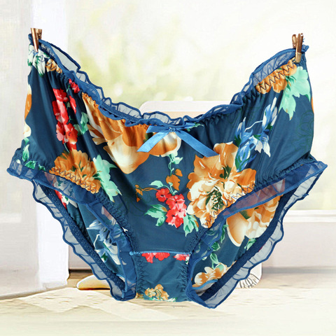 Women's Panties Large Sizes with Print Milk Silk Sexy Lace Flower Ruffle Bow Fashion Underwear Women Plus Size Cute Panties ► Photo 1/6