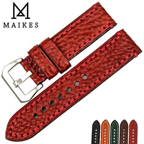 MAIKES New fashion watch accessories 20 22 24 26mm Italian leather watchbands red watch strap for Panerai watch band bracelet ► Photo 1/6