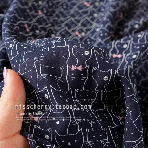 140x50cm Viscose fabric Bow cats Purplish Blue Bottom TSUMUGI Cotton Cloth, diy summer clothes Clothing Pajamas Lining ► Photo 1/2