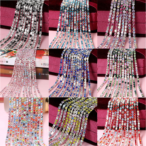Mix color 1yard/piece 17colors glass crystal Rhinestone Chain,Silver bottom sew on Cup Chains For diy Garment Bags decorations ► Photo 1/5