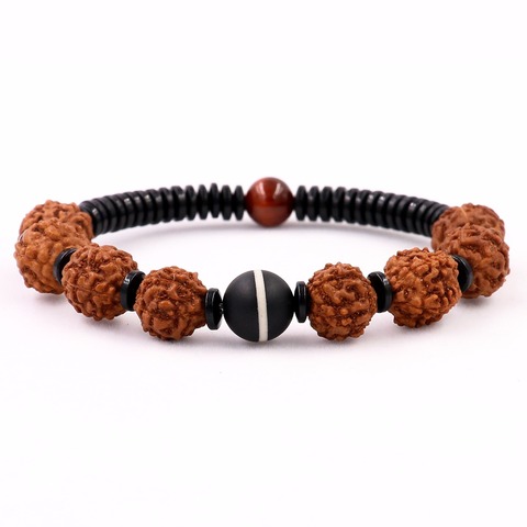 Ethnic Natural Rudraksha Bodhi With Red Tiger eye Beads Bracelet Unisex Healthy Jewelry Matte Onyx Stretch Bracelet For Men ► Photo 1/6
