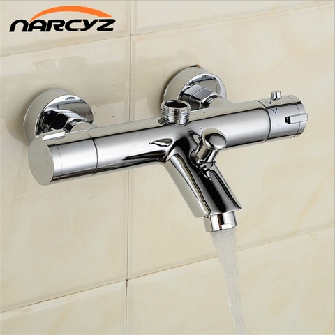 New Design Polished Chrome Solid Brass Bath Thermostatic Shower Faucet With Bend Angle AL-839B ► Photo 1/6