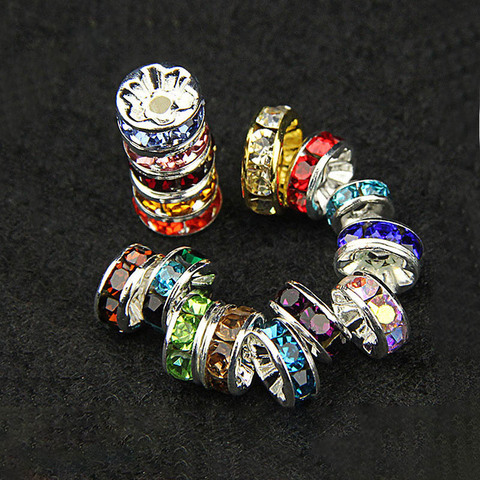 50 piece/lot 8mm Rhinestone Rondelles Crystal Bead Loose Spacer Charm Beads for DIY Handmade Jewelry Findings Making Supplies ► Photo 1/6