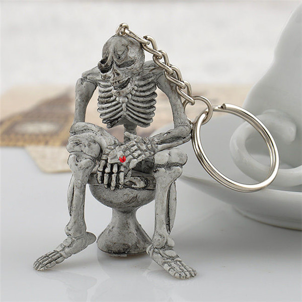 Men's Creative Alloy Car Keyring Keychain Key Chain Skeleton Skull Toilet Gift