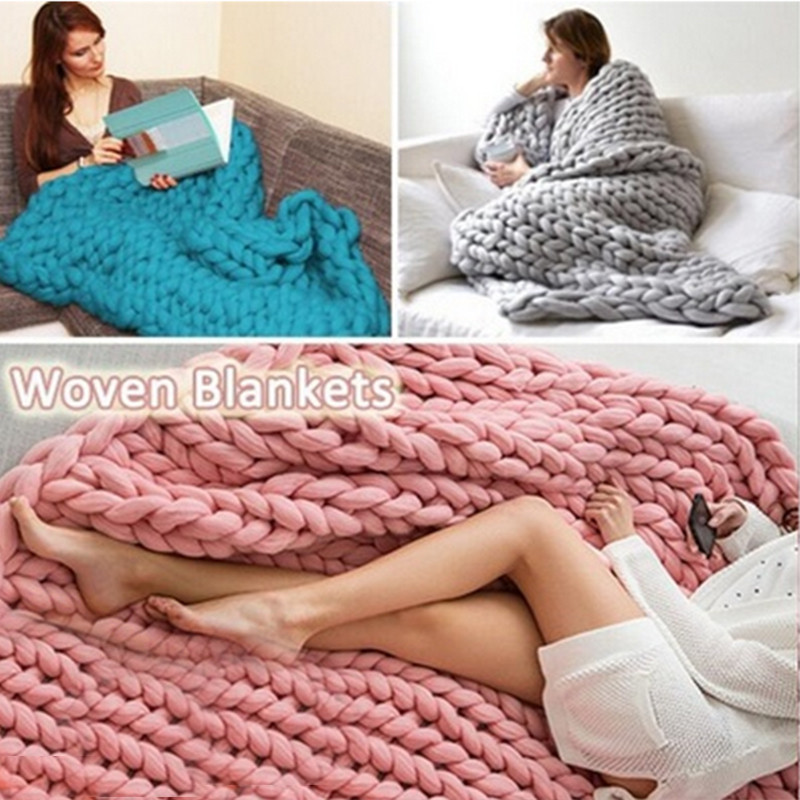 Big Threads Blanket Chunky Yarn Thick Merino Wool Knitted Bulky Bed Throw Rug 
