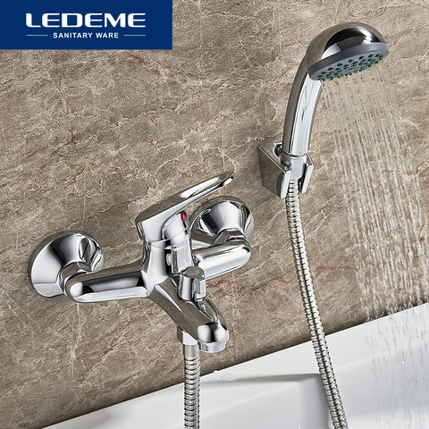 LEDEME Bathtub Faucet Shower 1 set Bathroom Fixture Chrome Plated Shower Faucet Bathtub Faucets Brass Head Outlet Pipe L3013 ► Photo 1/6