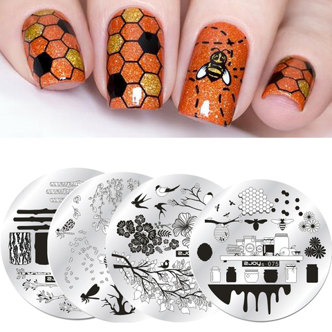 Zjoys Nail Stamping Plates 2022 Bee Birdie Summer Flower Cute Anime Image Gel Nail Template Stencils Manicure Template Tool ► Photo 1/6