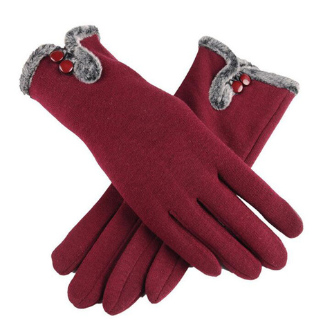 New Female Autumn Winter Non-Inverted Velvet Cashmere Full Finger Warm Lace Gloves Women Cotton Touch Screen Gloves G82 ► Photo 1/5