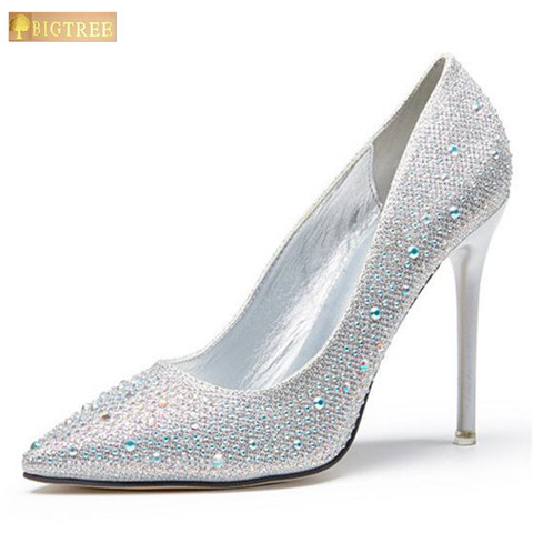 Classic Sequined Cloth Shallow Women Pumps 2022 New Women's Fashion Crystal Pointed sexy 10cm Sexy Wedding shoes party Women ► Photo 1/1