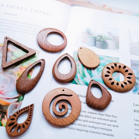 Diy jewelry accessories natural wood geometric texture retro brown drop-shaped circular triangle handmade earrings pendants ► Photo 1/3