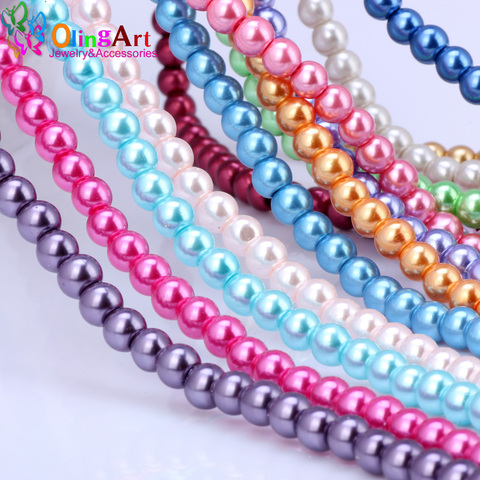 OlingArt 4MM 100pcs/lot Glass Beads Round Imitation Pearl Bracelet DIY Earrings Charms Necklace for Jewelry Making ► Photo 1/6