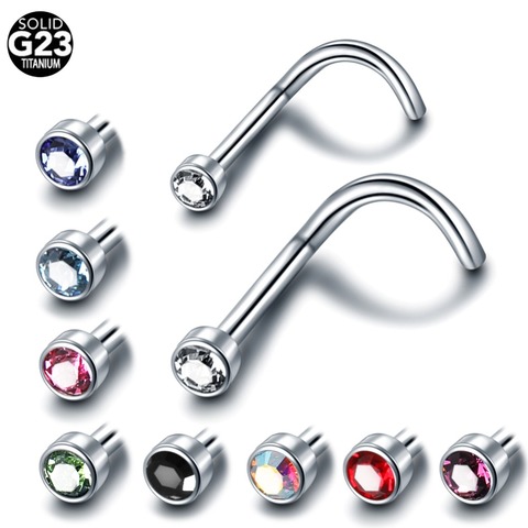 1PC G23 Titanium Crystal Nose Screw Stud Ring Zircon Gem Orelha Helix Piercing Mix Color Nose Ring Prong CZ Nose Jewelry ► Photo 1/6