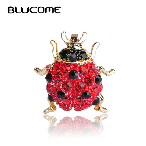 Blucome Small Full Red Crystals Ladybug Brooches For Kids Girls Shirt Gold-color Insect Beetles Brooch Scarf Corsage Accessories ► Photo 1/6
