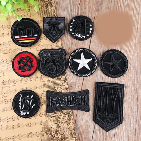 Black Leather Embroidered Patches For Clothes Iron On Patches For