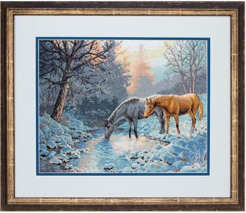 Top Quality Beautiful Lovely Counted Cross Stitch Kit Frosty Morning Winter Snow Two Horses Drink in the River dim 35294 ► Photo 1/1