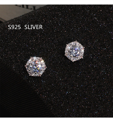 S925 Sterling Silver Color Simple Round Bling CZ Zircon Stone Stud Earrings Fashion Jewelry Korean Earrings for Women Girl ► Photo 1/5