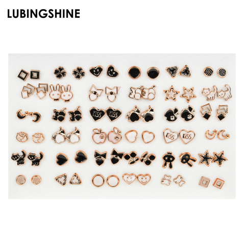 36pair/set Mix Style Gold Silver Color Flower Stud Earring Set Cute Enamel Star Heart Earrings For Women Girl Fashion Jewelry ► Photo 1/6