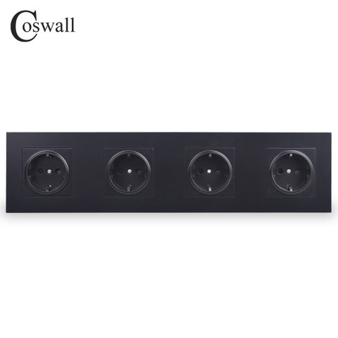COSWALL 4 Gang Wall Power Socket Grounded 16A EU Standard Quadruple Outlet With Childen Protective Door PC panel ► Photo 1/5