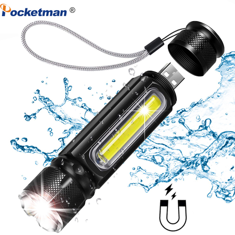 5000LM Multifunctional LED Flashlight USB Rechargeable battery Powerful T6 torch Side COB Light linterna tail magnet Work Light ► Photo 1/6