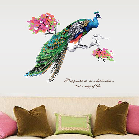 Colorful peacock on a tree branch Wall Stickers Living room bedroom decoration Background Mural art Decals Removable stickers ► Photo 1/6
