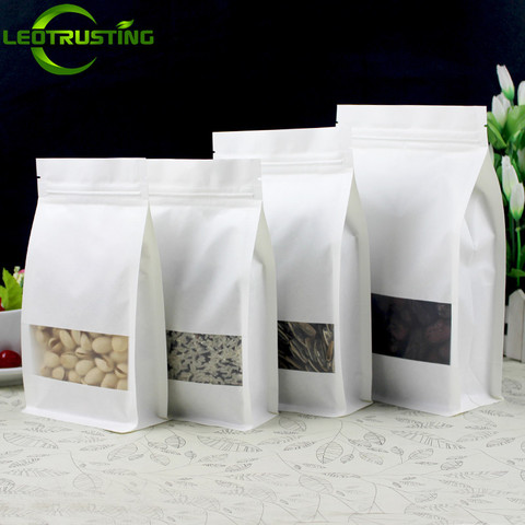 50pcs White Stand up Paper Window Packaging Bag Snack Cookie Tea Packaging Frosted Window Zipper Bag Gift Bags Bages ► Photo 1/6