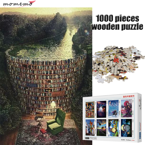 MOMEMO Bookshelf Canal Adult Puzzle 1000 Pieces Wooden Puzzle Toy Jigsaw Puzzles Wooden Puzzle Games Children Educational Toys ► Photo 1/6