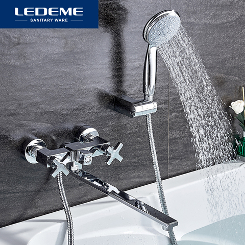 LEDEME  Bathroom Faucet Chrome Finish New Wall Mounted Waterfall Bathroom Bathtub Handheld Shower Tap Mixer Faucet L2584 ► Photo 1/6