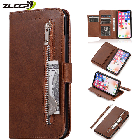 Luxury Leather Zipper Flip Wallet Case For iPhone 12 Mini 11 Pro X XS MAX XR 6 6s 7 8 Plus SE 2022 Card Holder Stand Phone Cover ► Photo 1/6