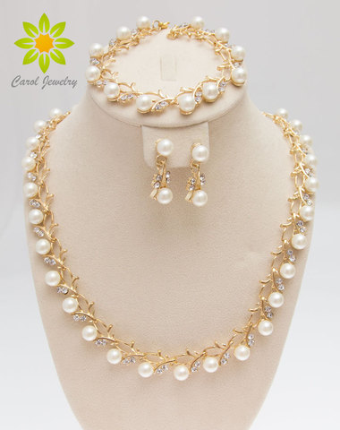 Free Shipping 2022 Classic Imitation Pearl Gold /Silver Plated Clear Crystal Party Gift Fashion Costume Pearl Jewelry Sets ► Photo 1/1