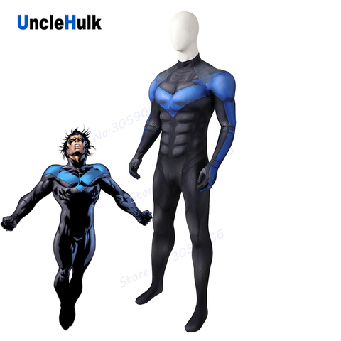Nightwing Muscle Cosplay Costume Black and Blue Spandex Bodysuit - with Silk Floss Muscle | UncleHulk ► Photo 1/1