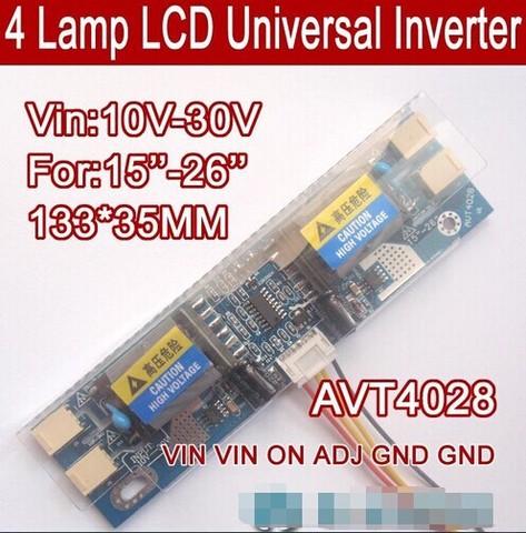 Free shipping 5PCS AVT4028 PC LCD MONITOR CCFL 4 LAMP universal lcd inverter board,4 Lamp 10V-30V For 15-26