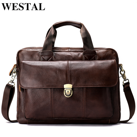 WESTAL men's briefcase genuine leather laptop bag men's handbag office bag for men porte document leather bag men desinger 315 ► Photo 1/6