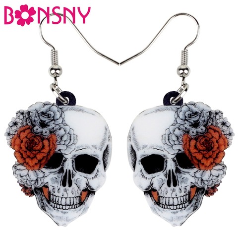 Bonsny Acrylic Halloween Rose Flower Skull Earrings Drop Dangle Big Long Fashion Punk Jewelry For Women Girls Ladies Accessories ► Photo 1/6