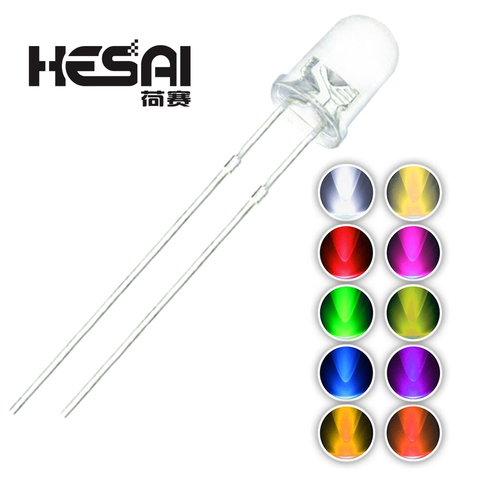 100pcs/lot F3 10 Colors 3MM Round Green/Yellow/Blue/White/Red/Warm White/Orange/Purple/Pink/Yellow Green LED Light Diode ► Photo 1/2