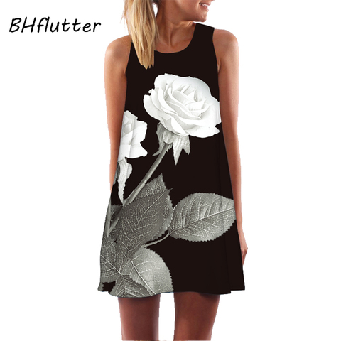 BHflutter Women Dress 2022 New Arrival Rose Print Sleeveless Summer Dress O neck Casual Loose Mini Chiffon Dresses Vestidos ► Photo 1/6