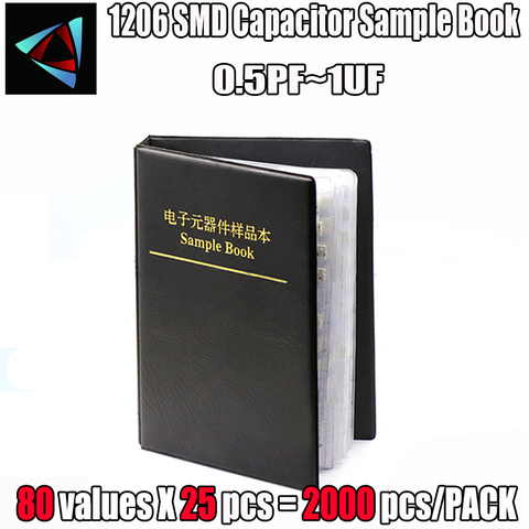 1206 SMD Capacitor Sample Book 80valuesX25pcs=2000pcs 0.5PF~1UF Capacitor Assortment Kit Pack ► Photo 1/1