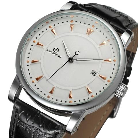 Trend calendar white rose gold creative digital three pointer surface belt automatic mechanical men's wrist watch ► Photo 1/6