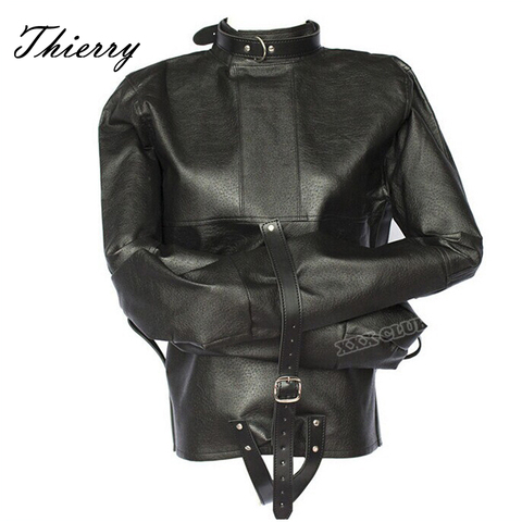 Thierry adult game SM Products pu Leather Bondage Jacket with Long Sleeves, Fetish restraint straitjacket Sex Toys For Couple ► Photo 1/6