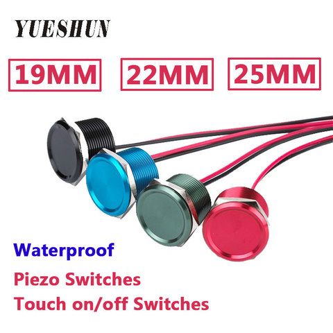 YUESHUN 16mm 19mm 22mm 25mm Metal Piezo Switch waterproof IP68 Touch switch  Aluminum anodized Momentary push button switch ► Photo 1/6