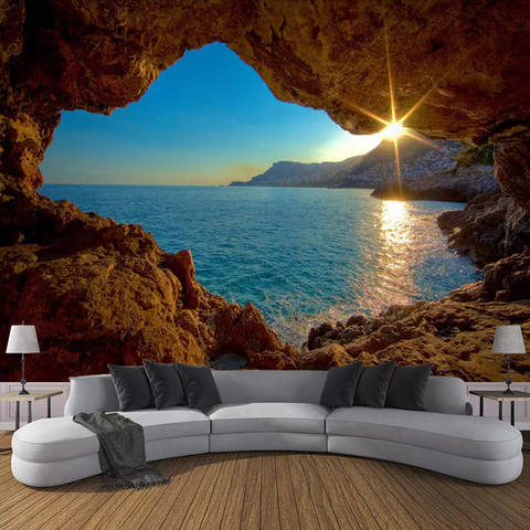 Custom Photo Wallpaper 3D Cave Sunrise Seaside Nature Landscape Large Murals Living Room Sofa Bedroom Backdrop Decor Wallpaper ► Photo 1/6