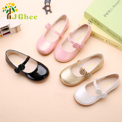 JGSHOWKITO Autumn Girls Shoes Princess Kids Flat Shoes PU Leather Children Casual Shoes With Flowers Party Show Shoes For Girls ► Photo 1/6