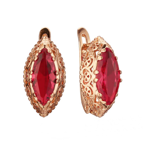 FJ Women Red/Blue/Green Stone Earrings 585 Gold Color Oval Round Fashion Drop Earrings Jewelry ► Photo 1/5