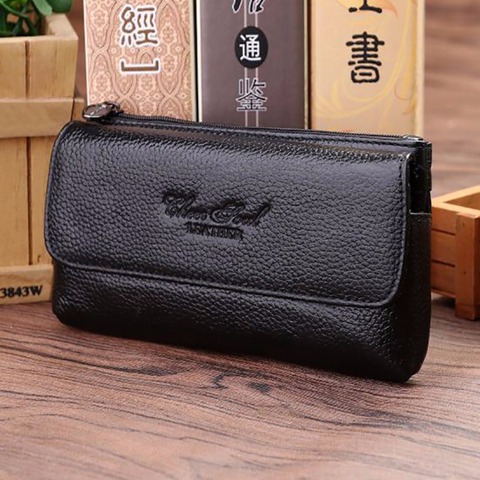 New Genuine Leather Business Waist Bag First Layer Cowhide Men Hip Bum Fanny Hook Pack Loop Skin Belt Case Mobile Cell Phone Bag ► Photo 1/6